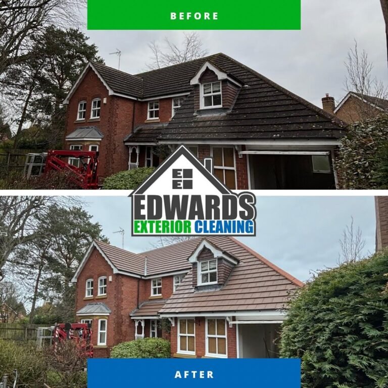Professional roof cleaning in Solihull removing moss and algae