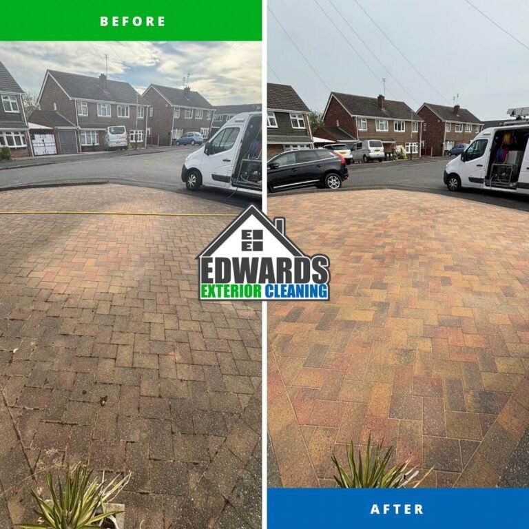 Pressure washing driveway restoration before and after