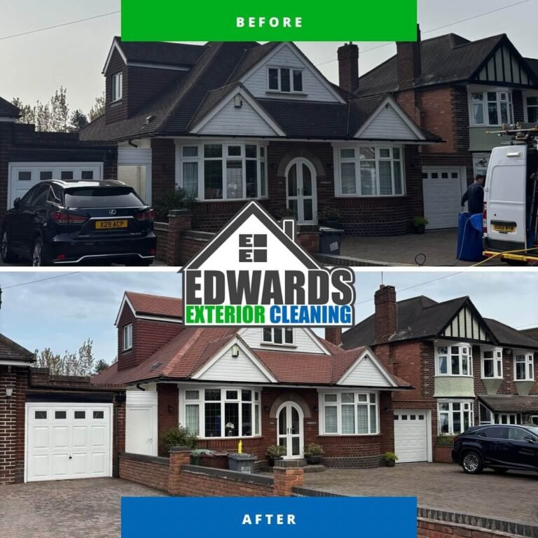 Professional roof cleaning in Solihull removing moss and algae
