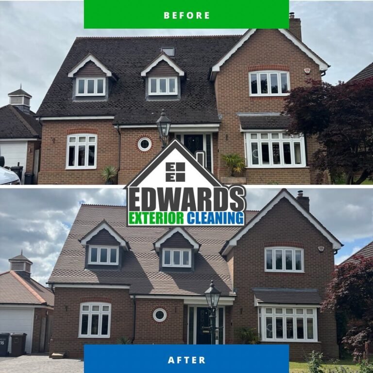 Professional roof cleaning in Solihull removing moss and algae