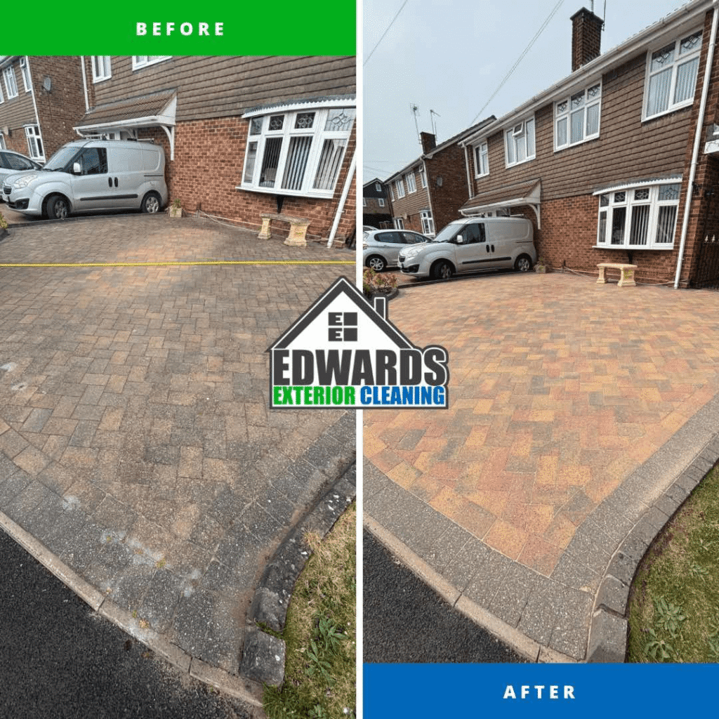 Block paving pressure washing before and after with even finish